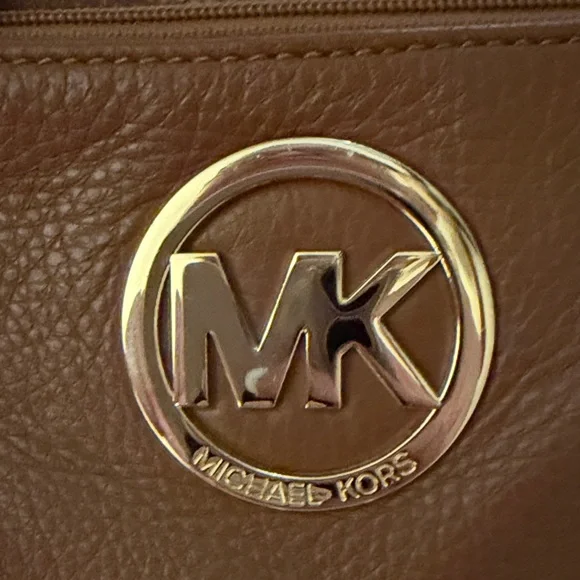 Michael Kors Cognac Leather MK Logo Crossbody Bag - Picture 3 of 13